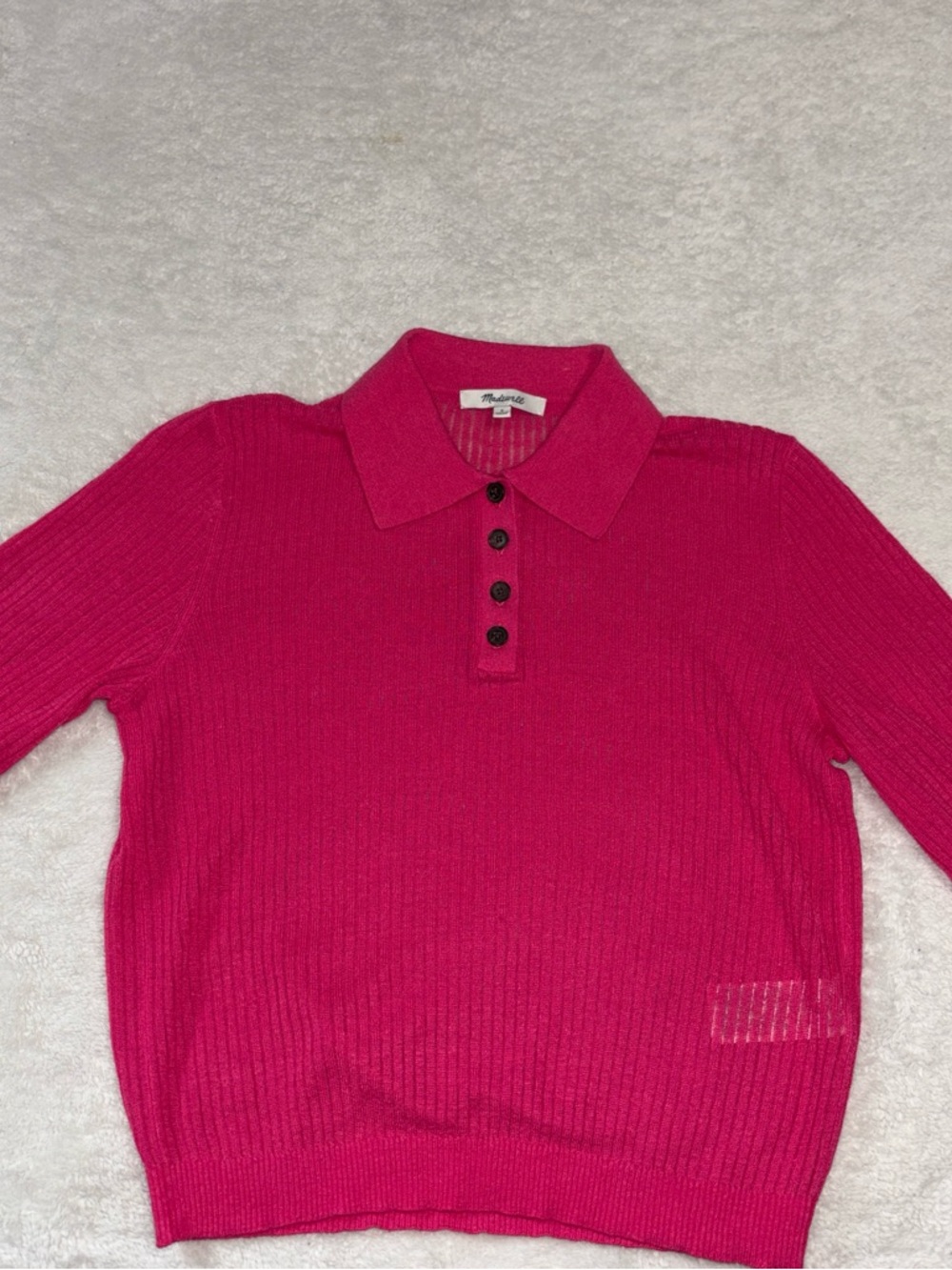 Madewell Linen Blend Short-Sleeve Polo Sweater Tee Women’s Size S